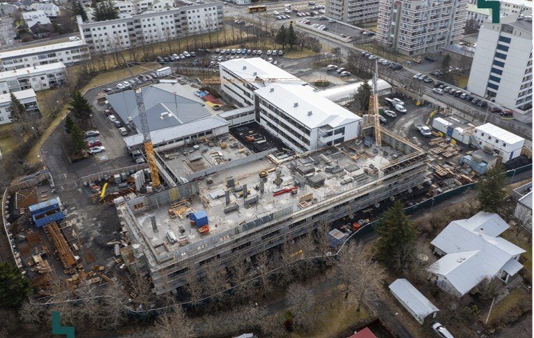 Myndiin sýnir viðbyggingu við Grensás. Betri aðstaða fyrir inniliggjandi og endurhæfingu.