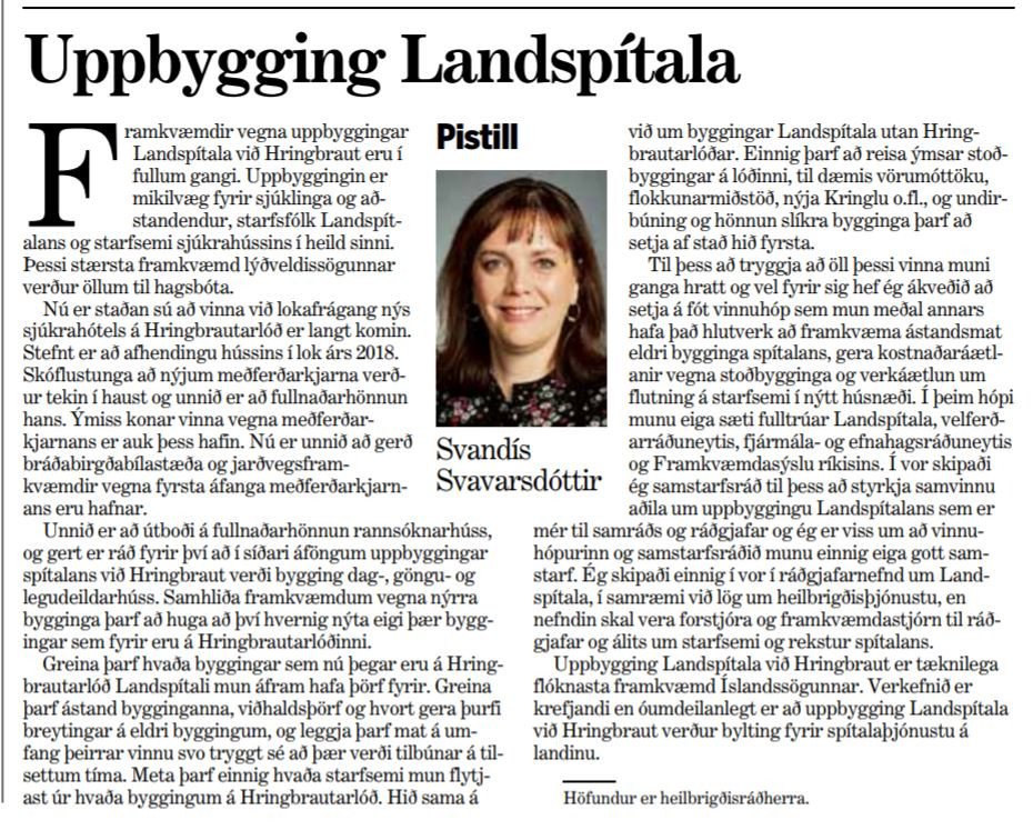 Grein heilbrigðisráðherra í Morgunblaðinu 29.8.18
