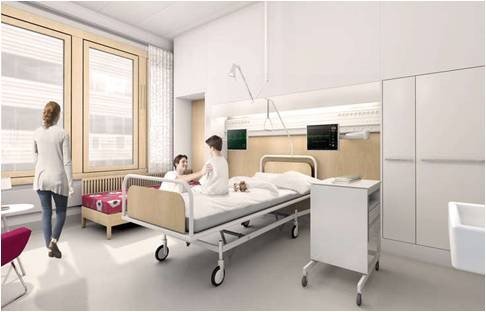 Dæmi um sjúkrastofu í nýjum spítala